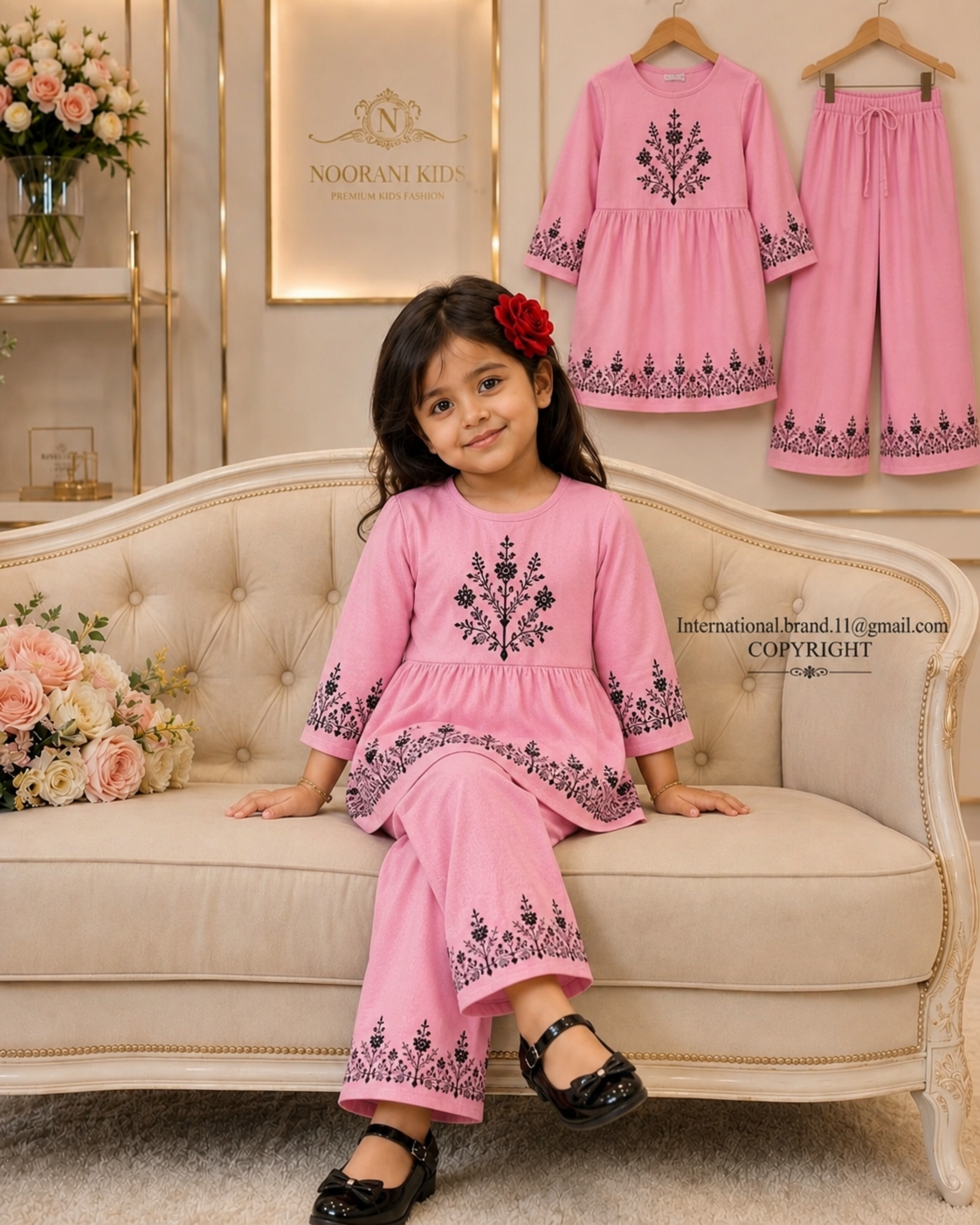 Blush Pink Floral Girls’ Set – High-Density Rubber Print