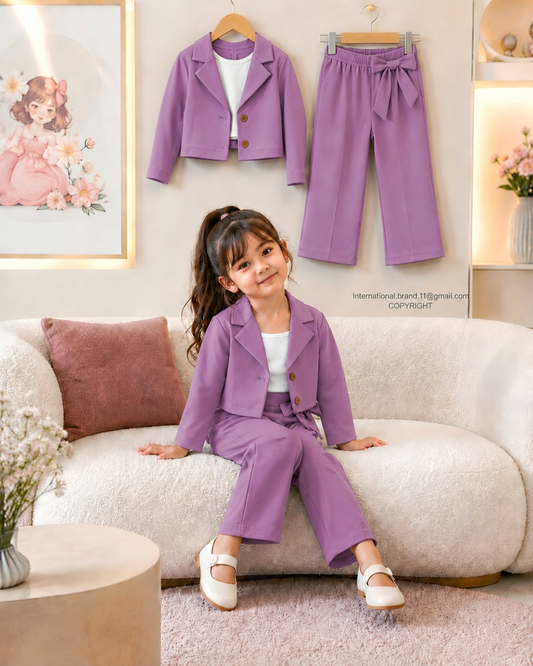 Lavender Purple Blazer-Style Three-Piece Fashion Meets Comfort for Kids