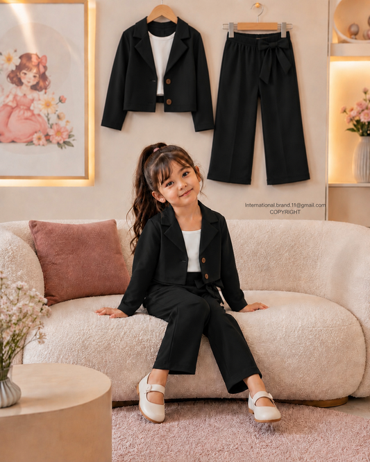 Classic Black Blazer-Style Three-Piece Fashion Meets Comfort for Kids
